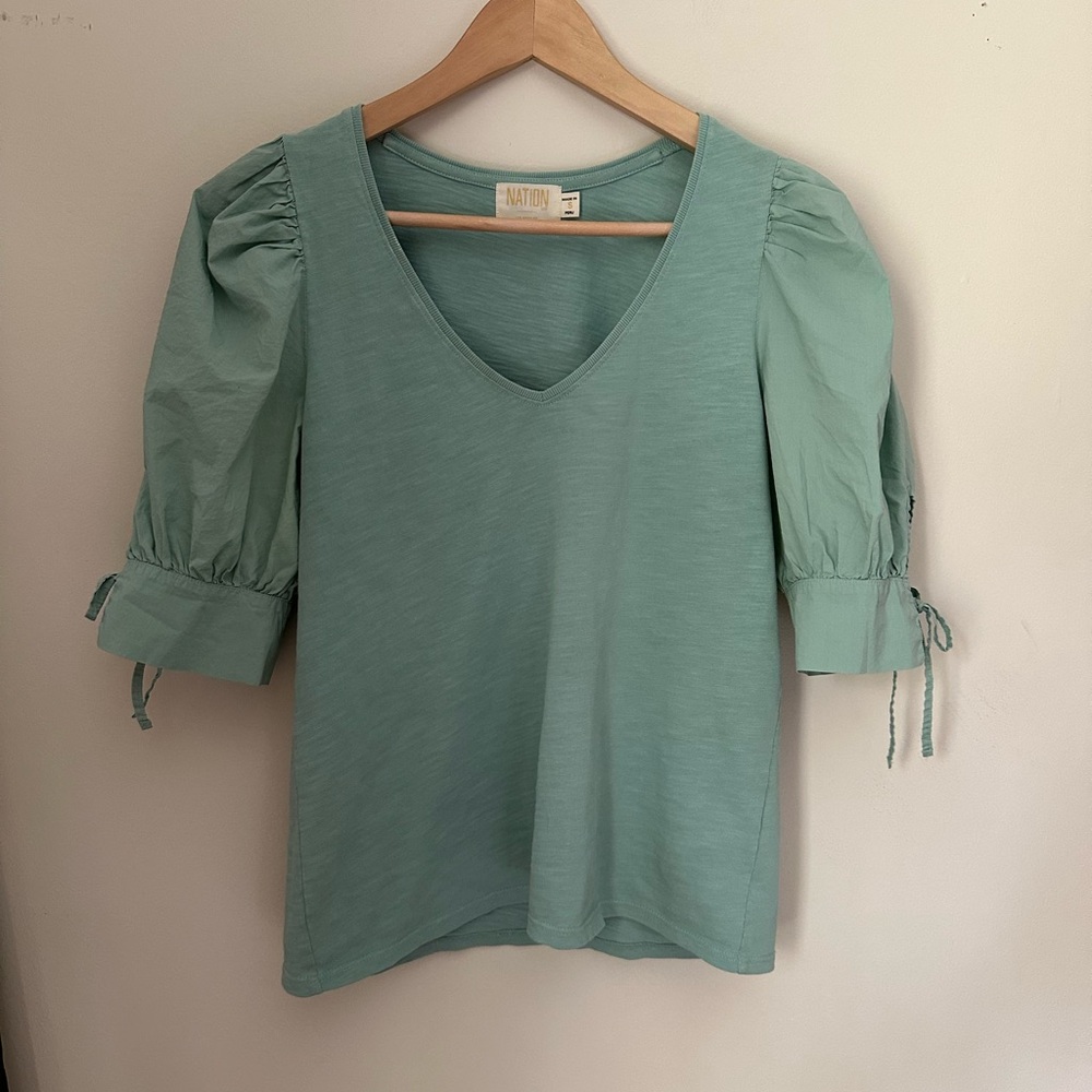 Nation LTD Mint Green Puff Sleeve Top small
